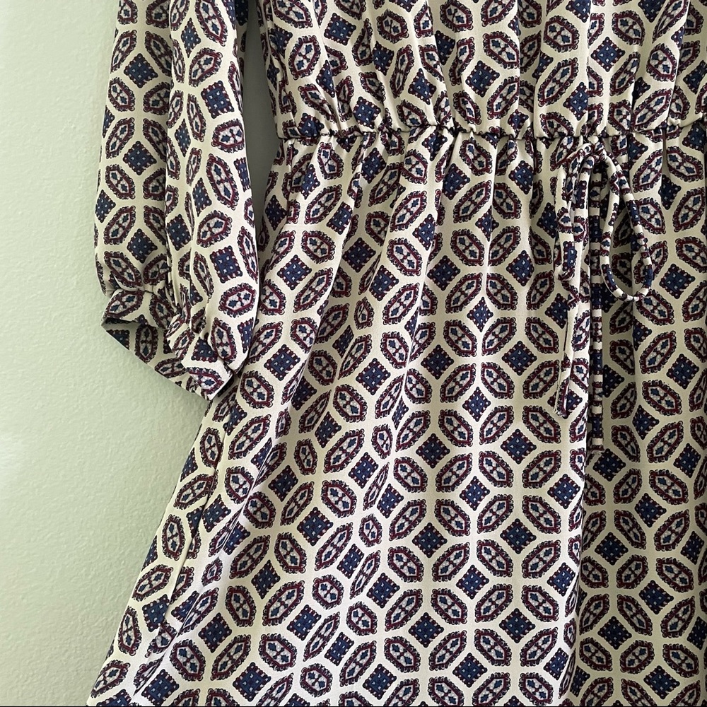 Peppermint USA Dress Pattern Print Blue Beige Red Size Medium Elastic Waist